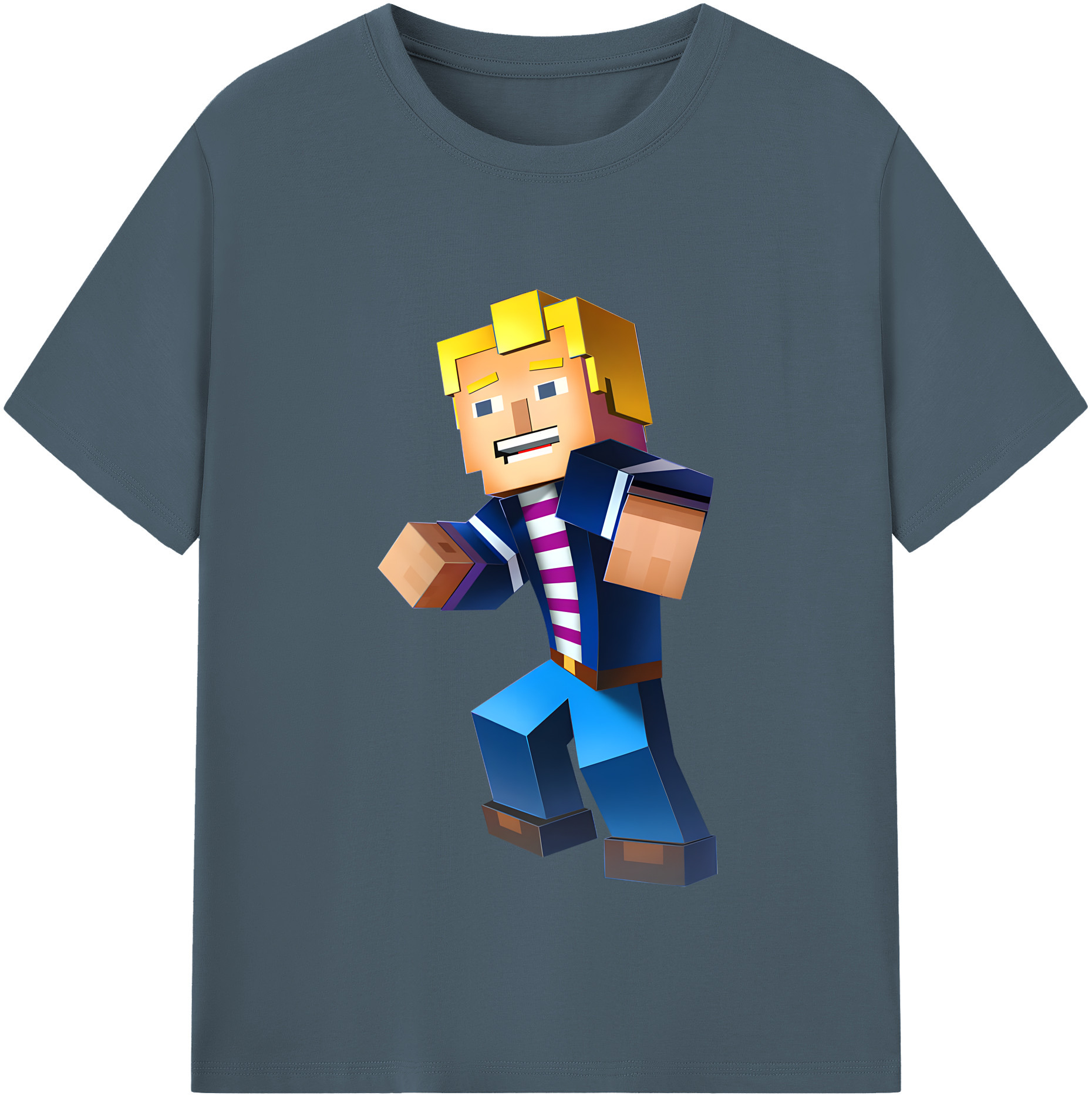 （画像用） マインクラフト ブロックの世界 Minecraft MC Block world 綿100％半袖Tシャツ（フロントプリント）